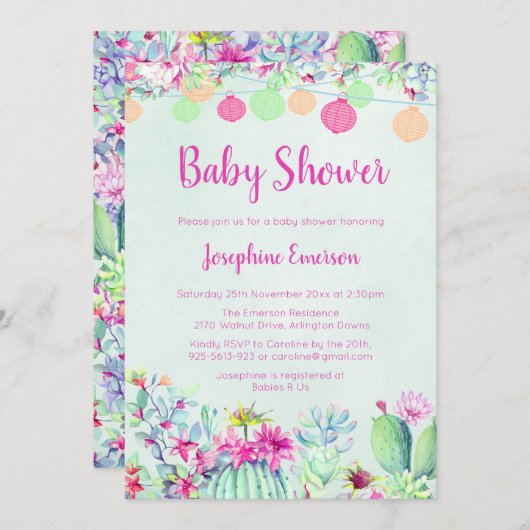 Lantaarns & Cactus Baby Douche Uitnodigingen (Voorkant / Achterkant)