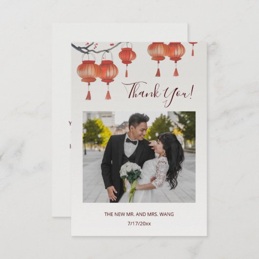 Lantaarns Chinese bruiloft dank u Bedankkaart (Voorkant / Achterkant)