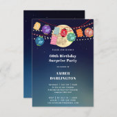 Lantaarns en maanverlichte verjaardagsfeestje kaart (Voorkant / Achterkant)