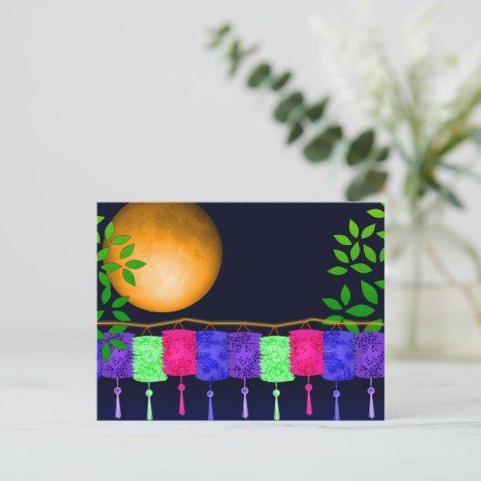 Lantaarns en volledige maan briefkaart (Staand voorkant)