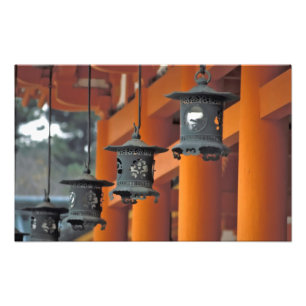 Lantaarns hangend aan de Heian-jingu-schrijn, Foto Afdruk