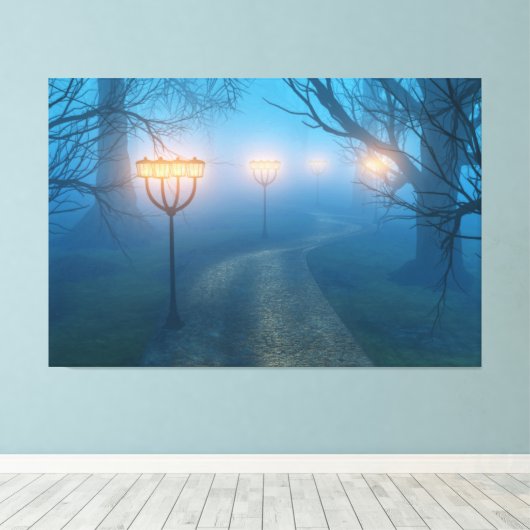 Lantaarns in de Fog Canvas Print (Insitu (Houten vloer))