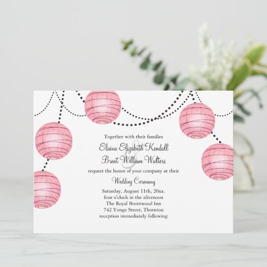 Lantaarns in de uitnodiging voor het roze huwelijk (Staand voorkant)