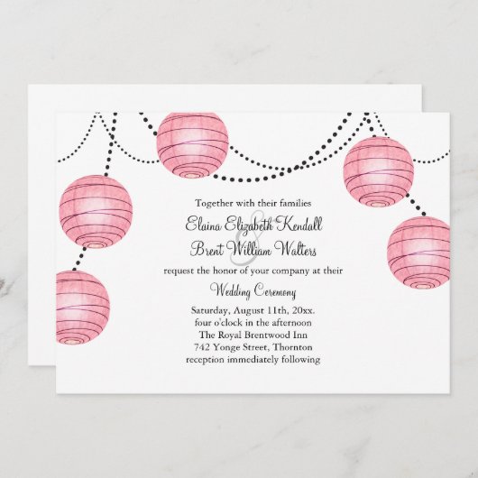 Lantaarns in de uitnodiging voor het roze huwelijk (Voorkant / Achterkant)