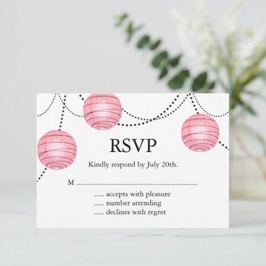 Lantaarns in roze RSVP Kaartje (Staand voorkant)
