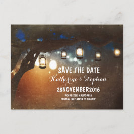 Lantaarns Lights Tree Rustic Save the Date briefka Aankondigingskaart