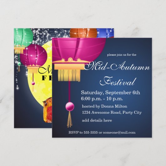 Lantaarns, Maan, en Mooncakes Uitnodiging (Voorkant / Achterkant)