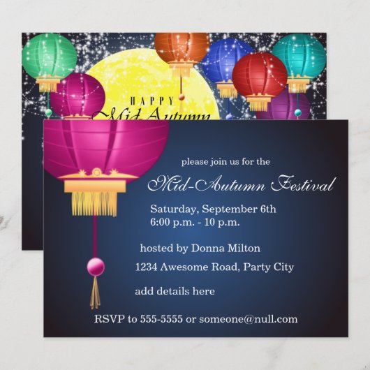 Lantaarns, Maan, en Mooncakes Uitnodiging (Voorkant / Achterkant)