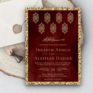   Lantaarns Maroon Gold Muslim Weduwschap Kaart