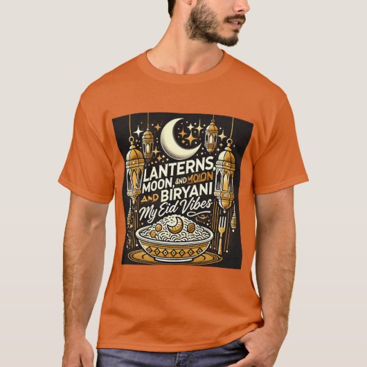 Lantaarns, Moon & Biryani Eid Al Fitr Tshirt (Voorkant)