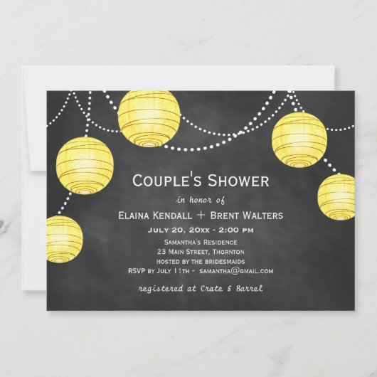 Lantaarns op Chalk Couple's Shower Invite in Yello Kaart (Voorkant)
