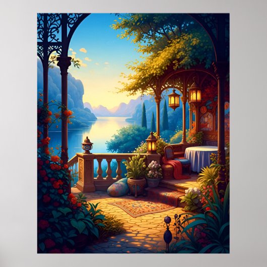 Lantaarns op het Lichtgevende Terras Poster (Voorkant)