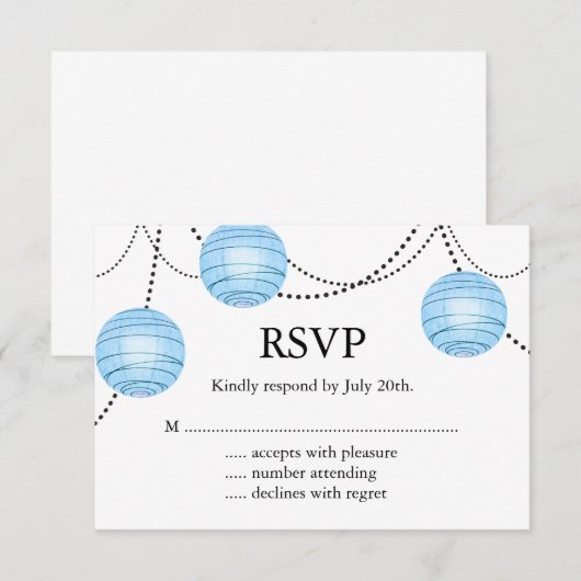 Lantaarns RSVP in blauw Kaartje (Voorkant / Achterkant)