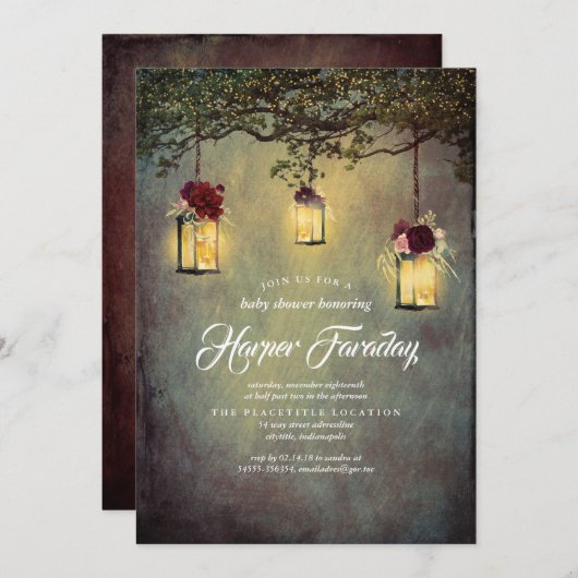 Lantaarns Rustiek Land Bloemen Baby shower Kaart (Voorkant / Achterkant)