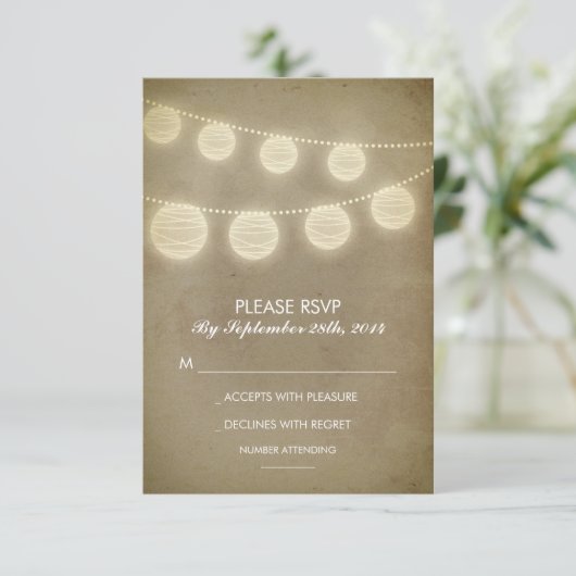  lantaarns rustieke bruiloft RSVP kaarten (Staand voorkant)