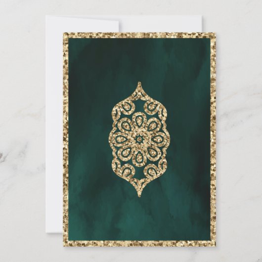 lantaarns smaragd groen gouden moslim bruiloft kaart (Achterkant)