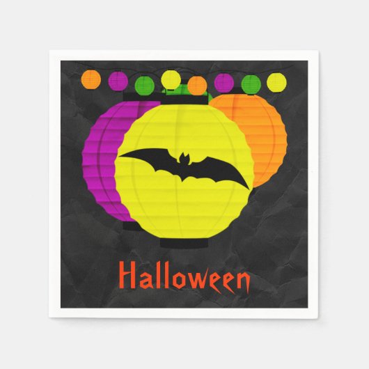 Lantaarns & Zwarte Vleermuis Halloween Servetten (Voorkant)