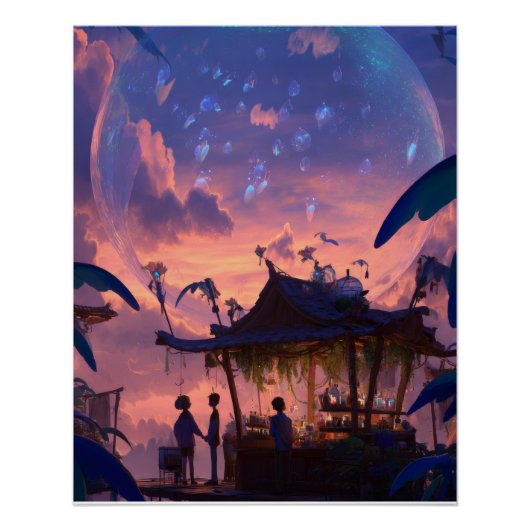 Lantaarnverlichte schemering paviljoen fantasie sc perfect poster (Voorkant)