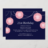 Lantern 21e verjaardag van roze & marinepartij kaart (Voorkant / Achterkant)