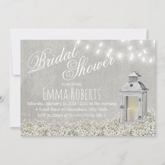Lantern & Baby's Breath Rustic Vrijgezellenfeest Kaart (Voorkant)