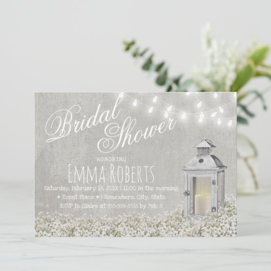 Lantern & Baby's Breath Rustic Vrijgezellenfeest Kaart (Staand voorkant)