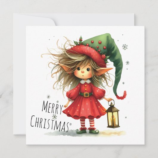 Lantern Elf – Whimsical Christmas Holiday Card (Voorkant)