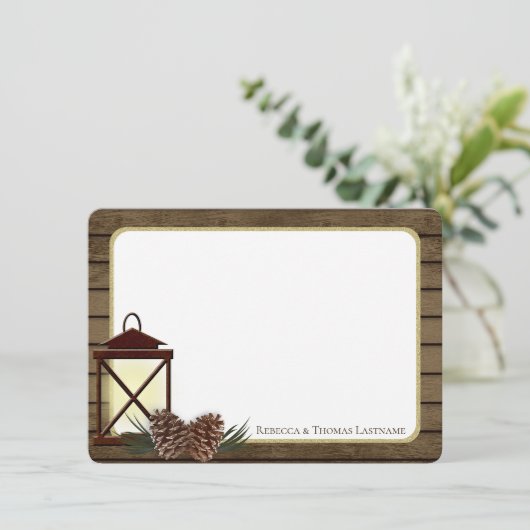 Lantern en Pine Rustic Dank u Bedankkaart (Staand voorkant)