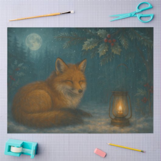 Lantern Fox Under the Holly Moon Winter Decoupage Tissuepapier (Craft)