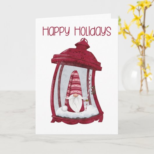 Lantern Gnome kerstKaart Kaart (Gele Bloem)