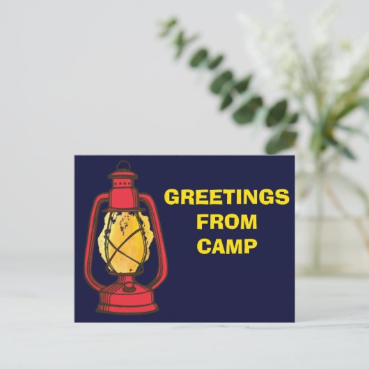 Lantern Navy Blue Greetings uit Camp Briefkaart (Staand voorkant)