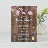  Lantern Pink Floral Barn Wood Baby shower Kaart (Staand voorkant)