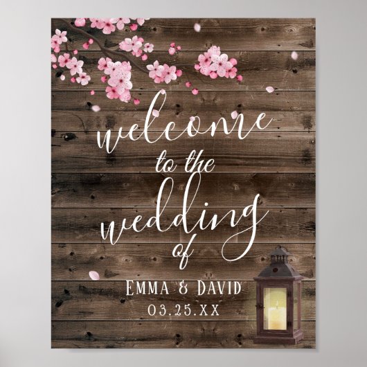  Lantern Pink Floral Wedding Welkomstteken Poster (Voorkant)
