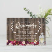 Lantern Rustic Burgundy Floral Quinceanera 15 Kaart (Staand voorkant)