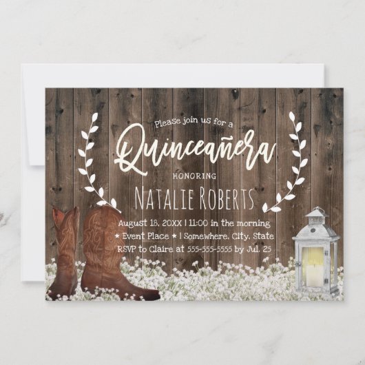 Lantern Rustic Floral Cowgirl Barn Quinceanera 15 Kaart (Voorkant)