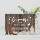 Lantern Rustic Floral Cowgirl Barn Quinceanera 15 Kaart (Staand voorkant)