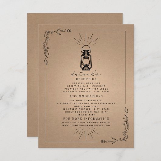 Lantern Rustic Wedding Details Cardstock Informatiekaartje (Voorkant / Achterkant)