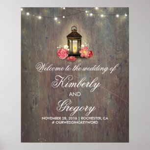 Lantern Rustic Wood Weddenschap Welkomstbord Poster