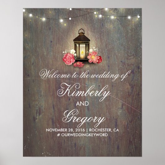  Lantern Rustic Wood Weddenschap Welkomstbord Poster (Voorkant)
