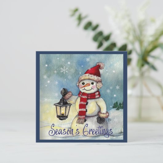 Lantern Snow Man Feestdagenkaart (Staand voorkant)