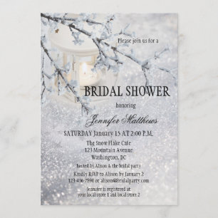 Lantern Snow Winter Bridal Shower Invitation Kaart
