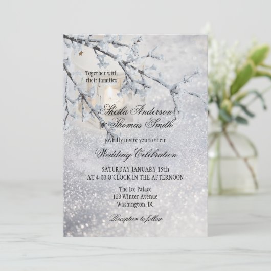 Lantern Sparking Snow Winter Weddenschap Kaart (Staand voorkant)