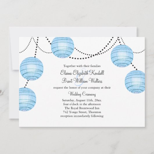 Lantern Wedding Invitation in Blue Kaart (Voorkant)