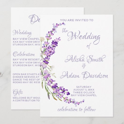 Lanvender Bouquet Wedding Invitation Kaart (Voorkant / Achterkant)