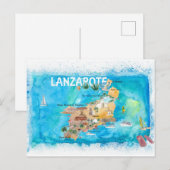 Lanzarote Canarias Spanje Illustrated Map Feestdagenkaart (Voorkant / Achterkant)