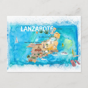 Lanzarote Canarias Spanje Illustrated Map Feestdagenkaart