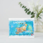 Lanzarote Canarias Spanje Illustrated Map Feestdagenkaart (Staand voorkant)