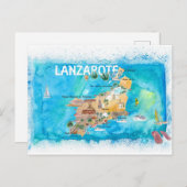 Lanzarote Canarias Spanje Illustrated Map Feestdagenkaart (Voorkant / Achterkant)