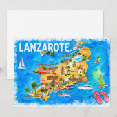 Lanzarote Canarische Eilanden Spanje Geïllustreerd Kaart (Voorkant / Achterkant)