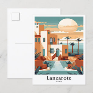 Lanzarote Spanje Art Travel Portret Illustratie Briefkaart
