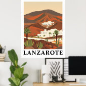 Lanzarote Spanje Vintage Reis Woestijn Kunstprint Poster (Thuiskantoor)